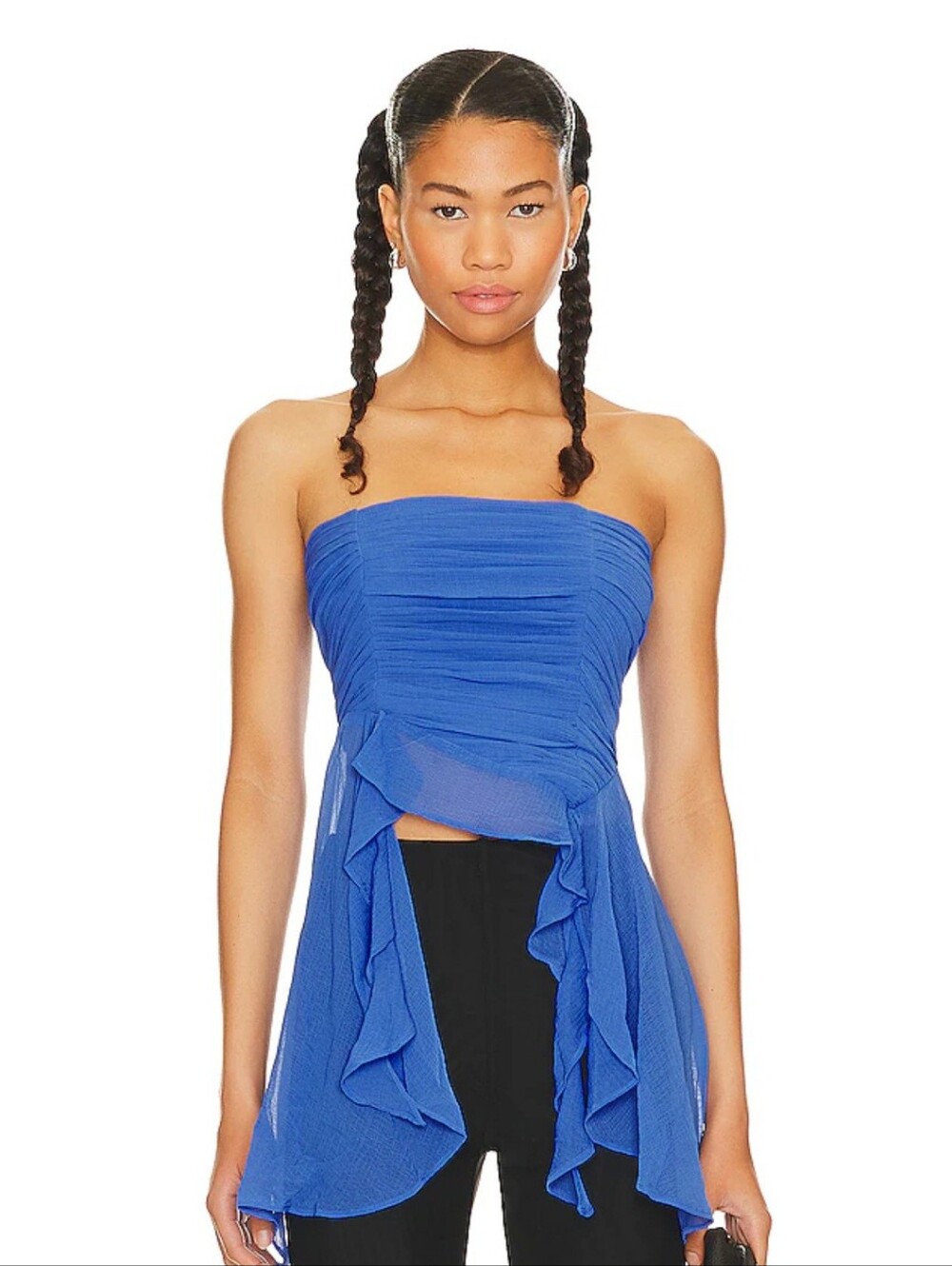 Free People Naeva Ruffle Top In Mazarine Blue Size Medium